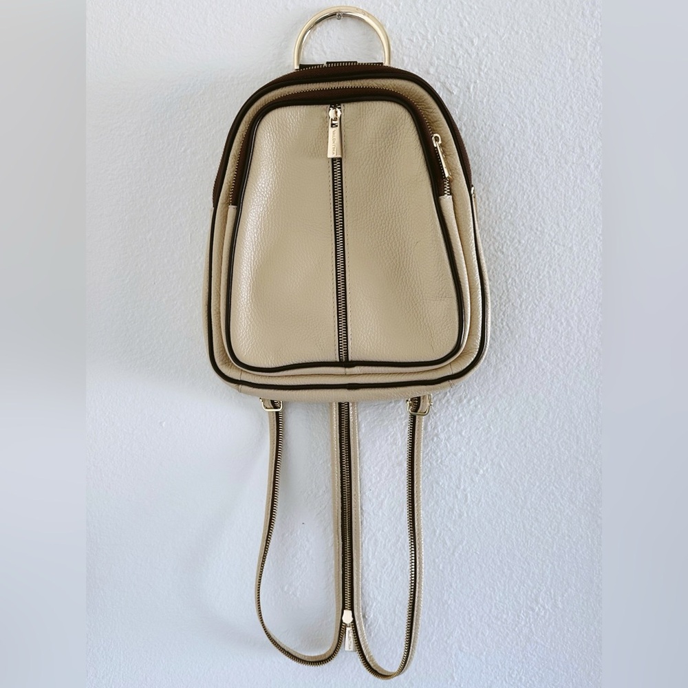 Valentina Italian Genuine Leather Backpack Purse in Taupe Beige - Made in Italy